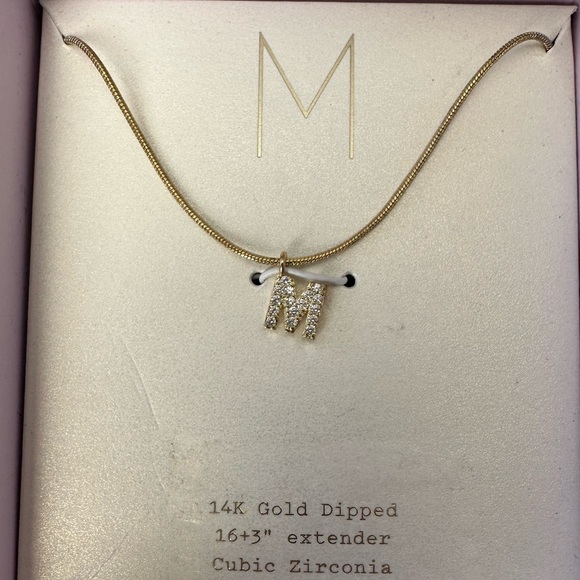 14K Cubic Zirconia 16+314K Gold Dipped M Necklace Cubic 16+3 - Picture 4 of 9